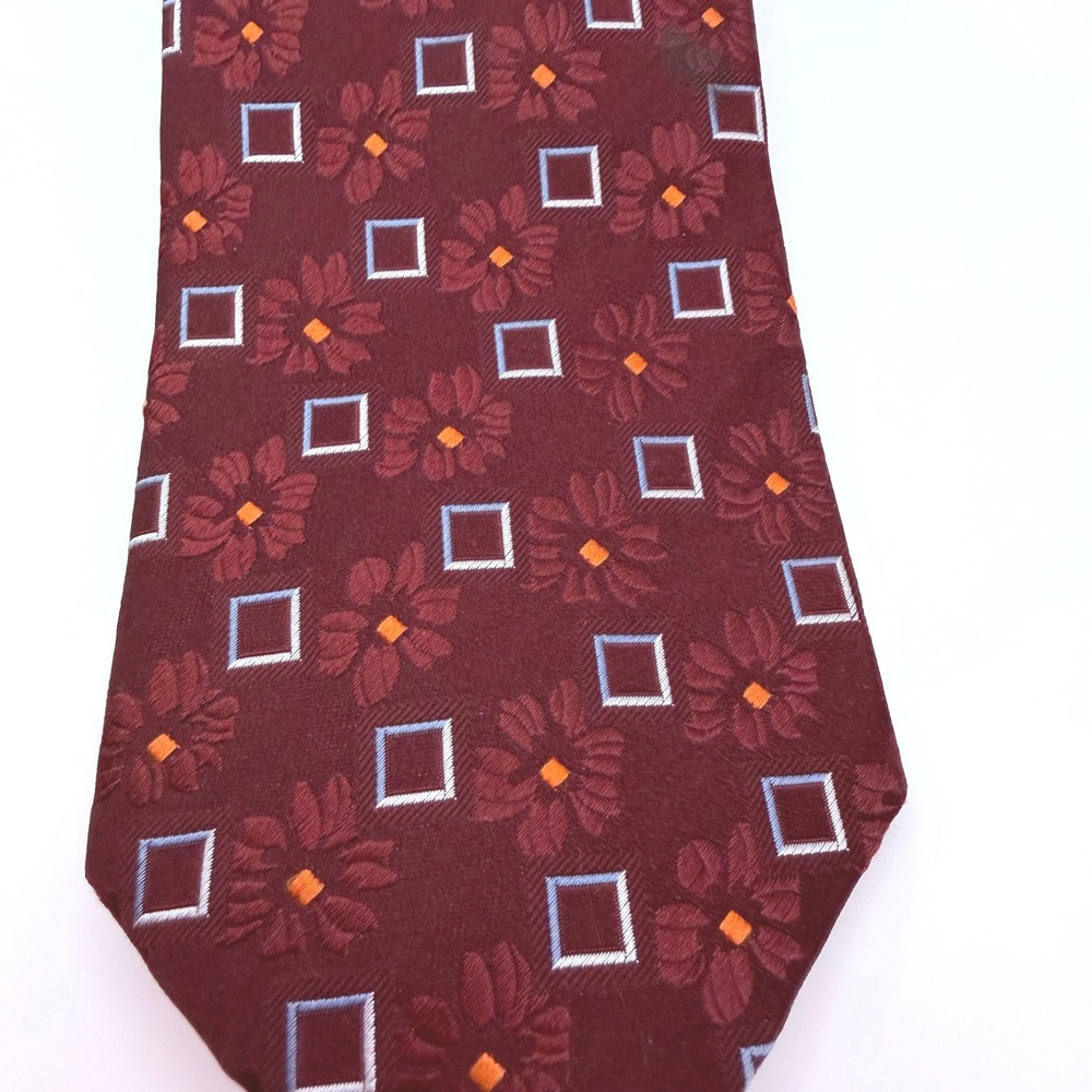 Ermenegildo Zegna Silk Tie Mens OS Burgundy Excellent Geometric Floral Italy